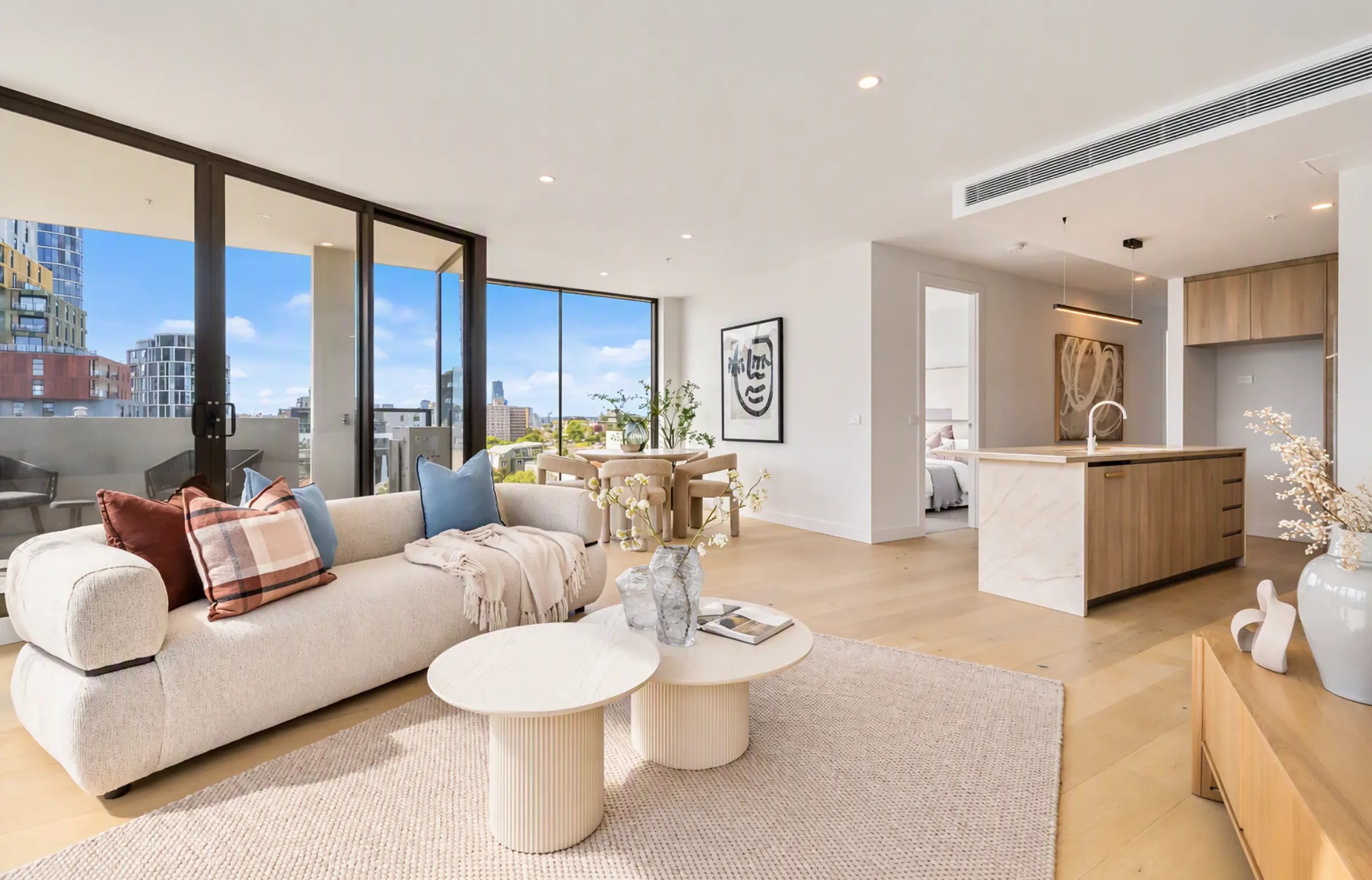 Living room with city views at 52 St Kilda